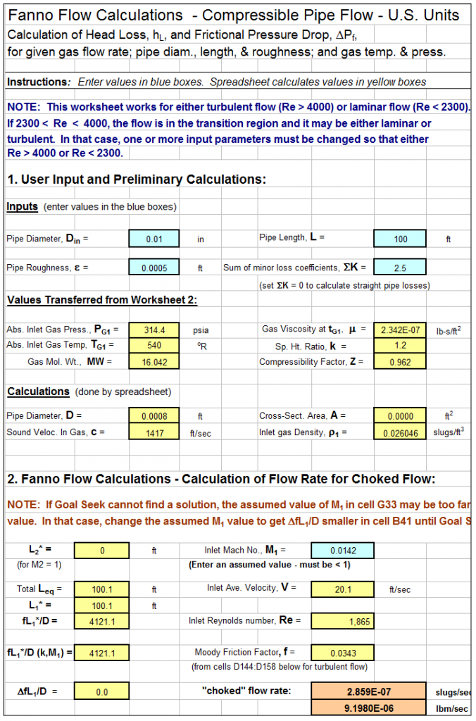 Compressible Pipe Flow Calculator Spreadsheet Low Cost Easy To Use Spreadsheets For 1543